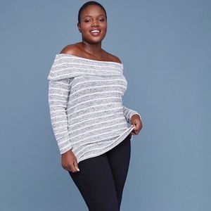 Lane Bryant Striped Grey Off-Shoulder Pullover Size 22
